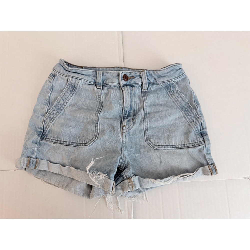 American Eagle Light Wash High Waisted Raw Hem Denim Shorts Size 0
